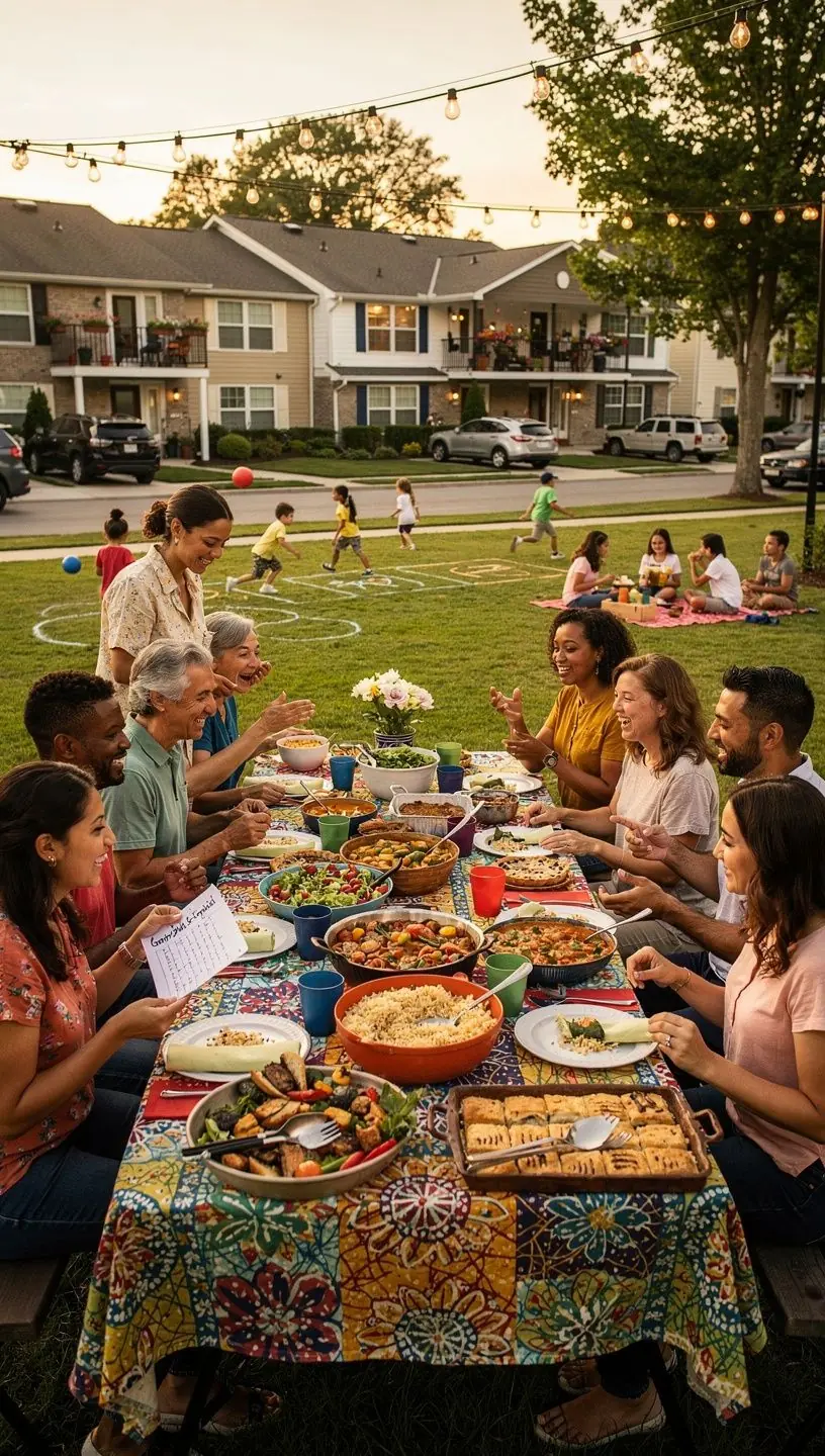 Дети играют на детской площадке в безопасном районе.