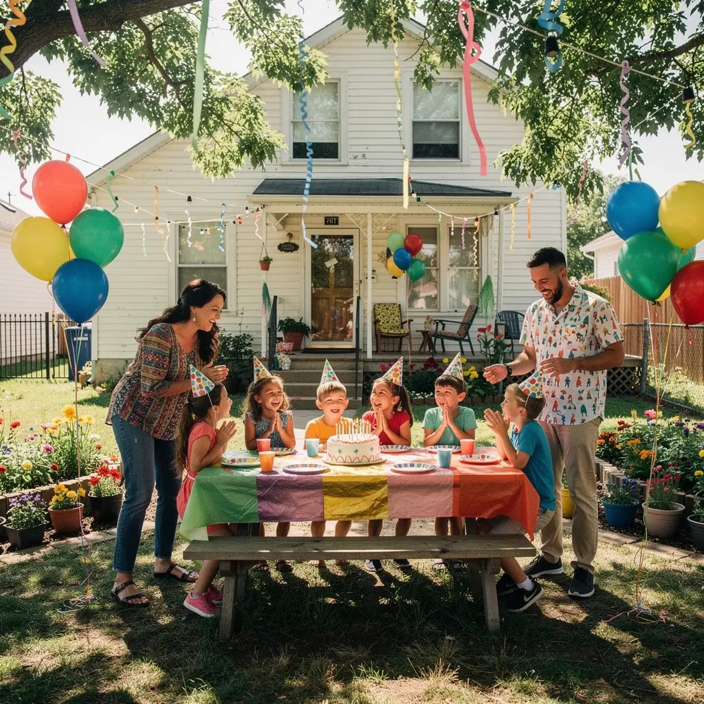 Уютный дом с зелёным двором в пригороде, идеально подходящий для семейной жизни.